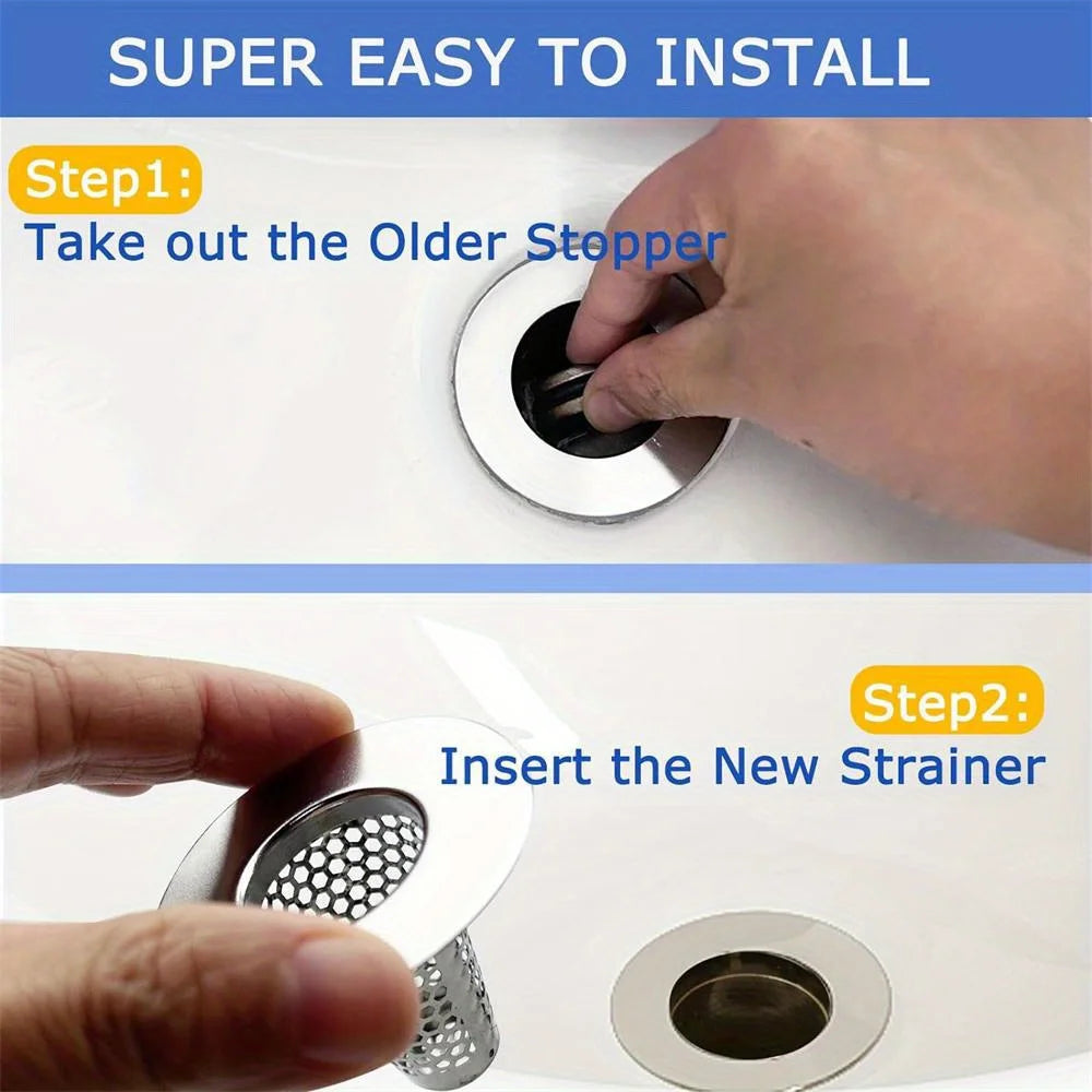 3pcs/pack Premium Stainless Steel Bathroom Sink Drain Strainer New Style Hair Catcher for 1.2" to 1.6" Drain Hole Suitable