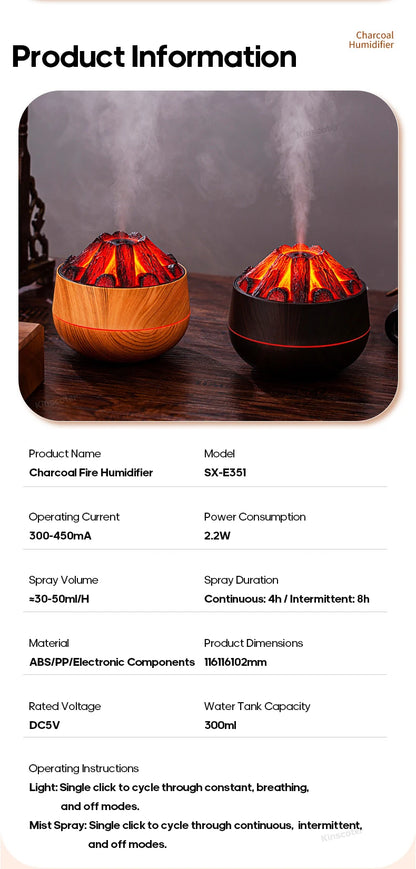 Simulated Campfire Air Humidifier Woodstove Fireplace Water Mist Diffuser Classic Woodgrain USB Ultra Sonic Mist Sprayer