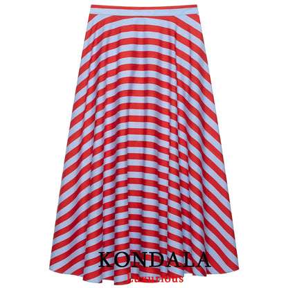 KONDALA Holiday Casual Chic Women Long Skirt Striped Zipper A-Line Draped Skirt Fashion 2026 Summer Fall Night Out Party Skirt