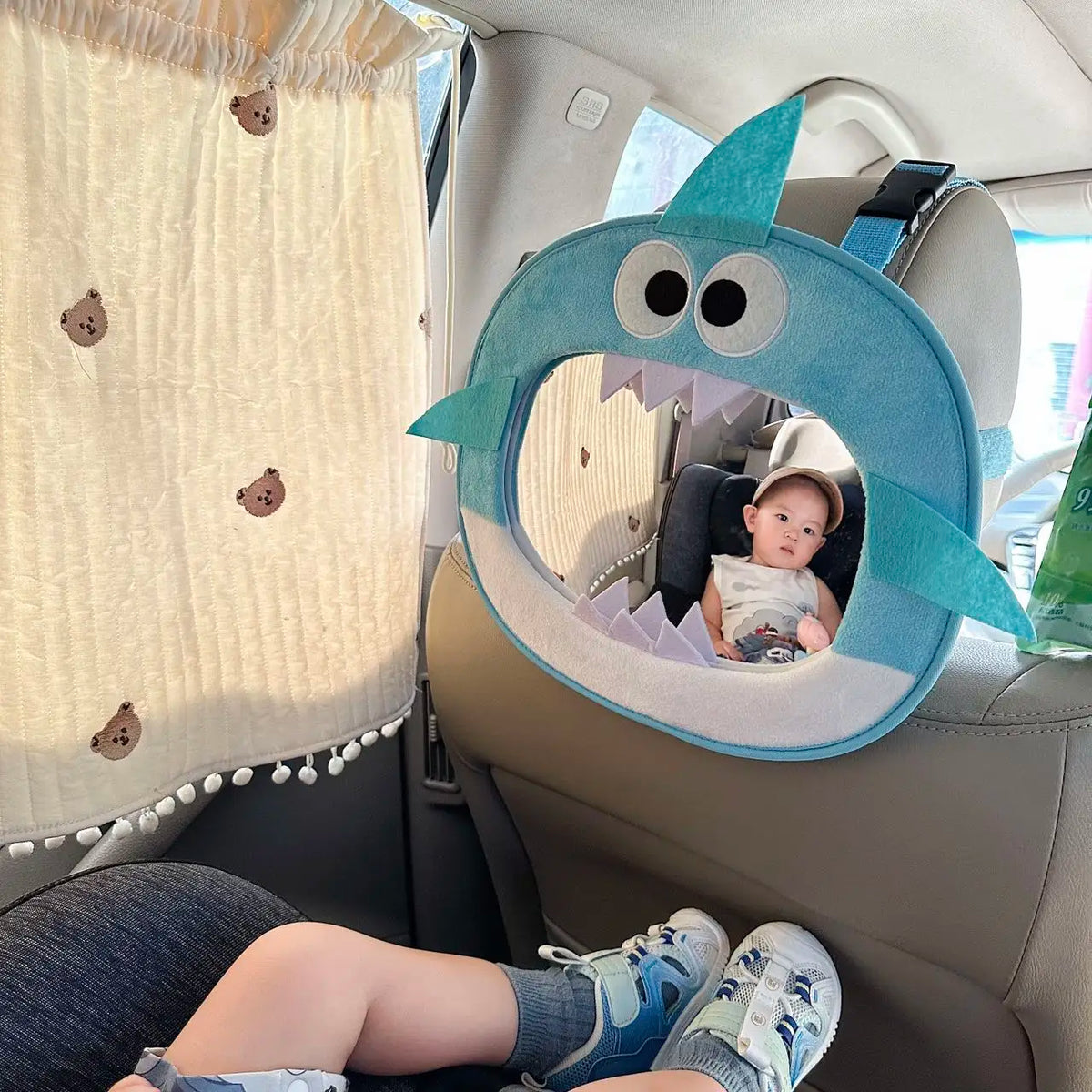 Adjustable Baby Car Rearview Mirror with Cartoon Plush Toy Multifunctional Safety Seat Interior Decoration for Cars