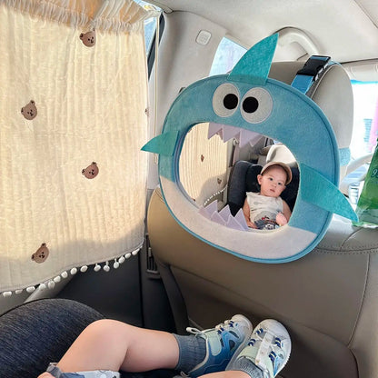 Adjustable Baby Car Rearview Mirror with Cartoon Plush Toy Multifunctional Safety Seat Interior Decoration for Cars