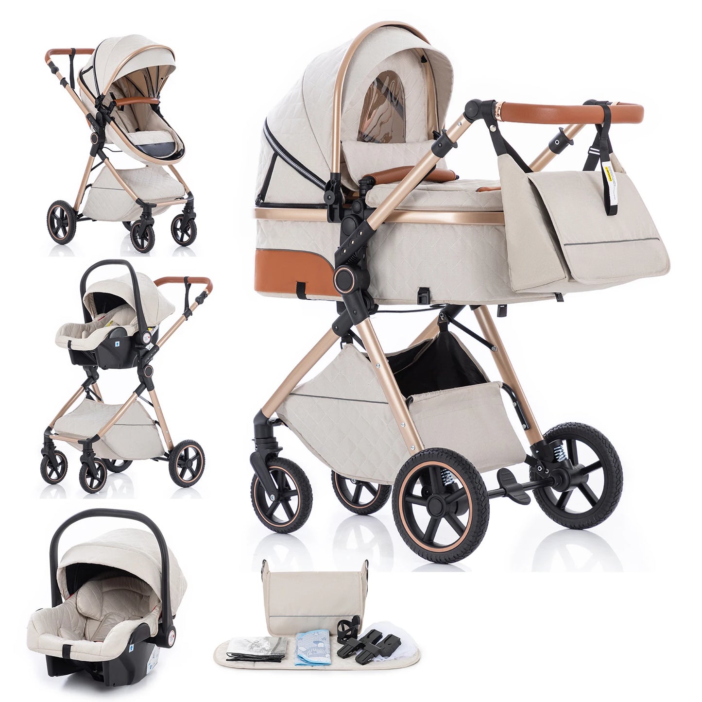Luxury Baby Stroller 3 in1 Portable Baby Carriage Folding Prams High Landscape Car for Newborn Baby Adjustable Handle travel