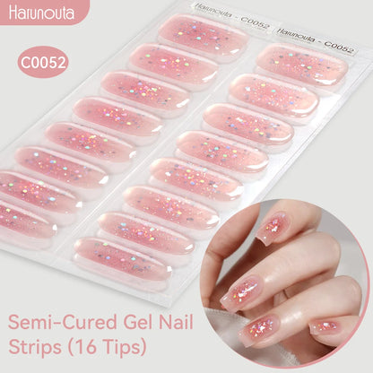 Gradient Auroras Semi Cured Gel Nail Strips Sparkly Shinning DIY Gel Polish Stickers for Nails Works with UV/LED Nail Lamps