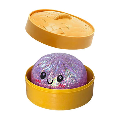 Colorful Dumpling Squishes Stress Balls Fidget Sensory Toys Simulation Food Squishies Bun with Steamer Squeeze Dough Ball Gifts