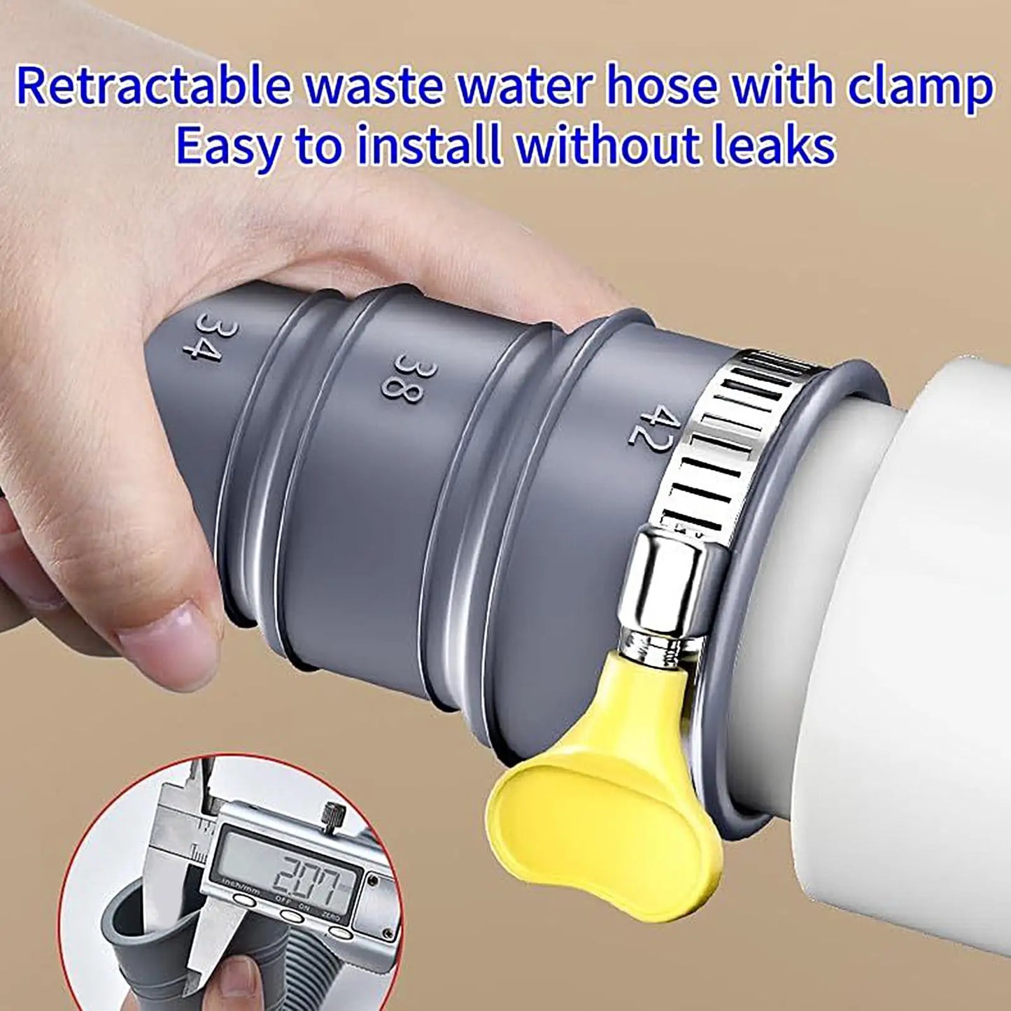 Foldable Caravan Sewer Plumbing Kit with Adjustable Adapter and Clamp Leak-Proof RV Hose Flexible drain hose for motorhomes