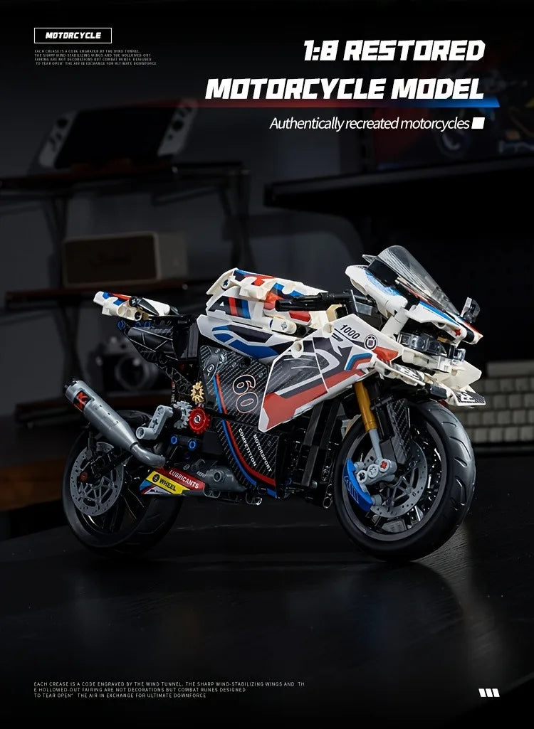1:8 Motorcycle Building Blocks Set Super Motorbike Model Kit Technical Racing  Assembled Toys Gifts 
