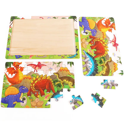 NEW Wooden 30pcs Puzzles Animal Dinosaur Cartoon Plane Puzzle Intellectual Building Block Toys for Gift