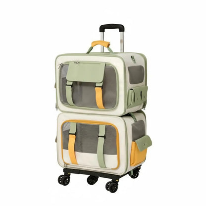 Home Cat Carrier Backpack, Dual-Compartment Pet Trolley, Spacious, Portable, Airline Travel Luggage for Multiple Cats and Dogs