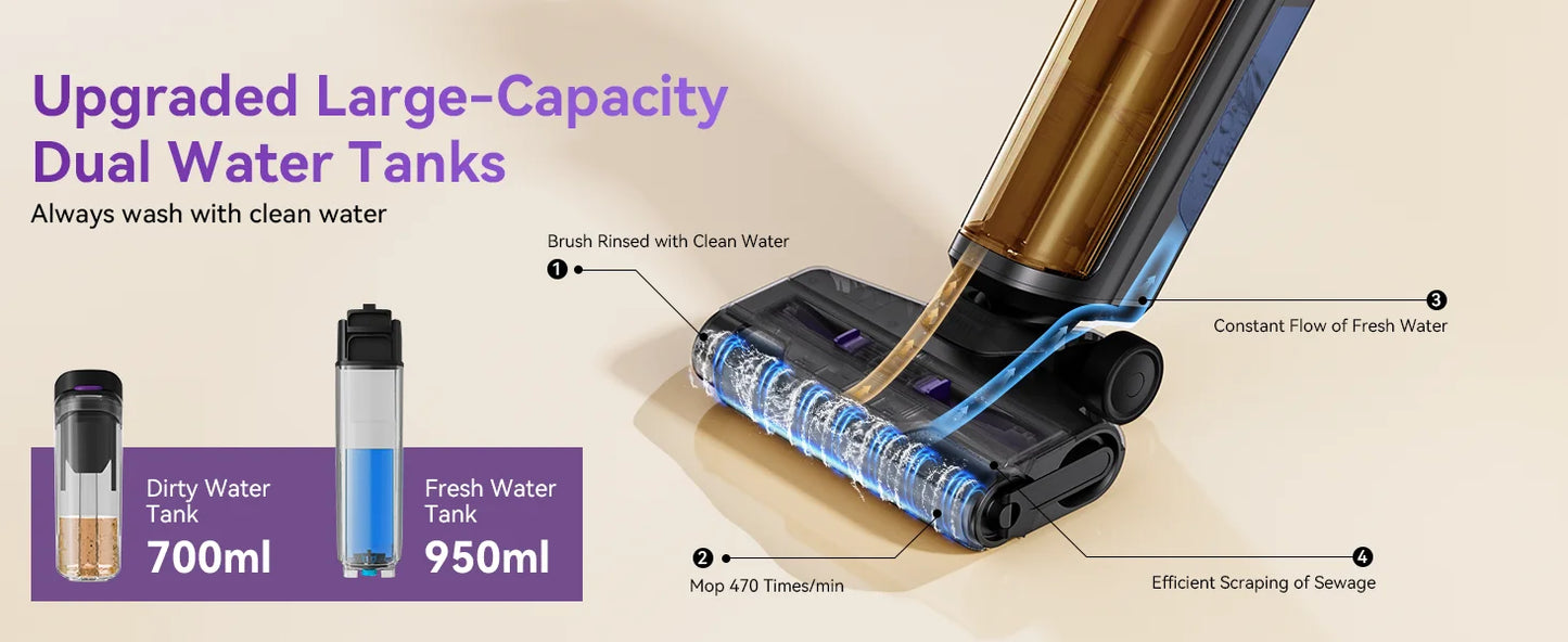 Redroad H15 Wet Dry Vacuum Cleaner 20000Pa,35Mins Runtime Cordless Vacuum Cleaner, Cordless Vacuum and Mop All in One,Self-Cleaning for Hard Floors Sticky Messes and Pet Hair