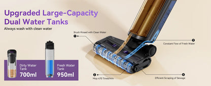 Redroad H15 Wet Dry Vacuum Cleaner 20000Pa,35Mins Runtime Cordless Vacuum Cleaner, Cordless Vacuum and Mop All in One,Self-Cleaning for Hard Floors Sticky Messes and Pet Hair