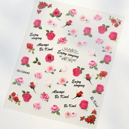5D Hibiscus Flower Nail Embossed Sticker Acrylic Pink White Gold Petal Leaf Adhesive Decal Butterfly Dragon Floral Elegant Decor