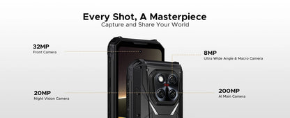 DOOGEE V Max Play 5G Projector Rugged Phone 6.78" Display 20500mAh Battery Dual Camping lights Dimensity 7300 NFC Smartphone
