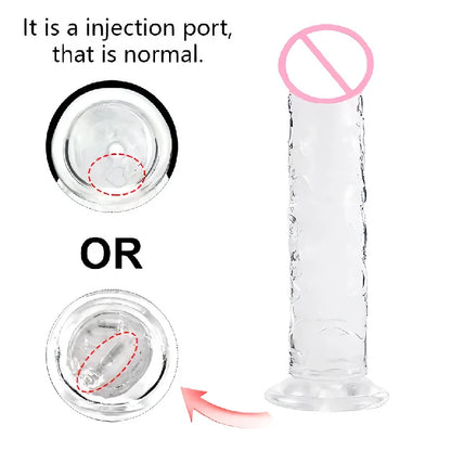 Realistic Soft Jelly Dildo Transparent Suction Cup Strong Grip Flexible Intimate Toy for Women Solo Couple Play