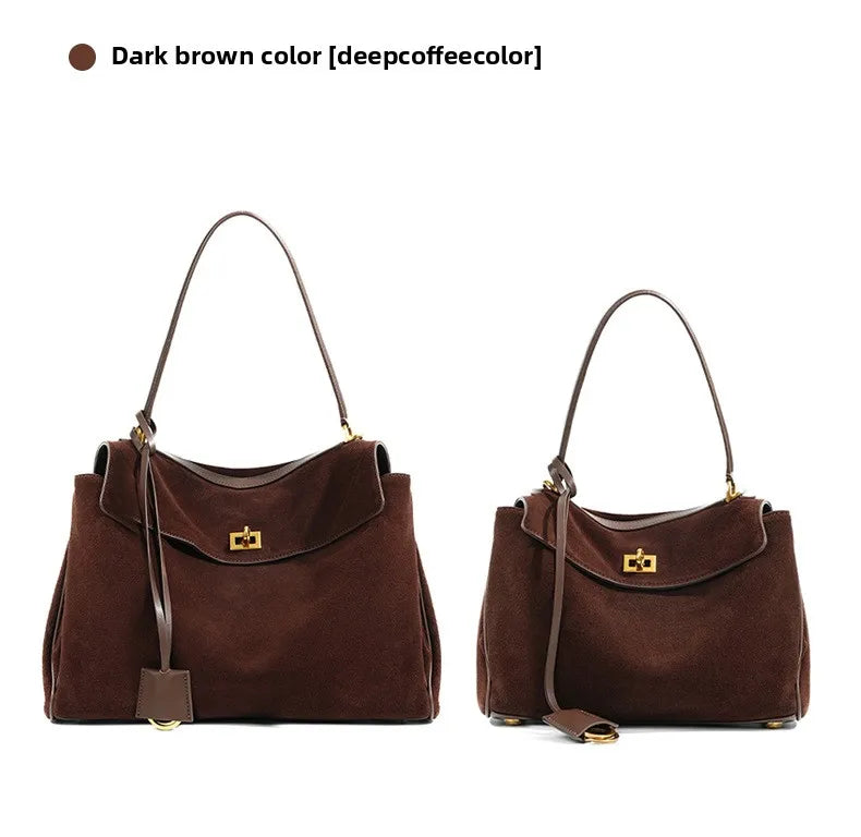 Large Capacity Autumn Winter Suede Leather Tote Bag Frosted Cowhide High-Grade Shoulder Bag for Women