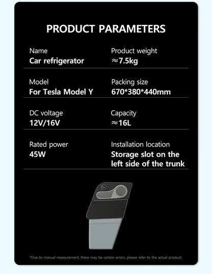NovaAcc 16L Car Refrigerator Portable Compressor Freezer Cooler Fridge for Tesla Model Y 2017-2024 Outdoor Camping Accessories