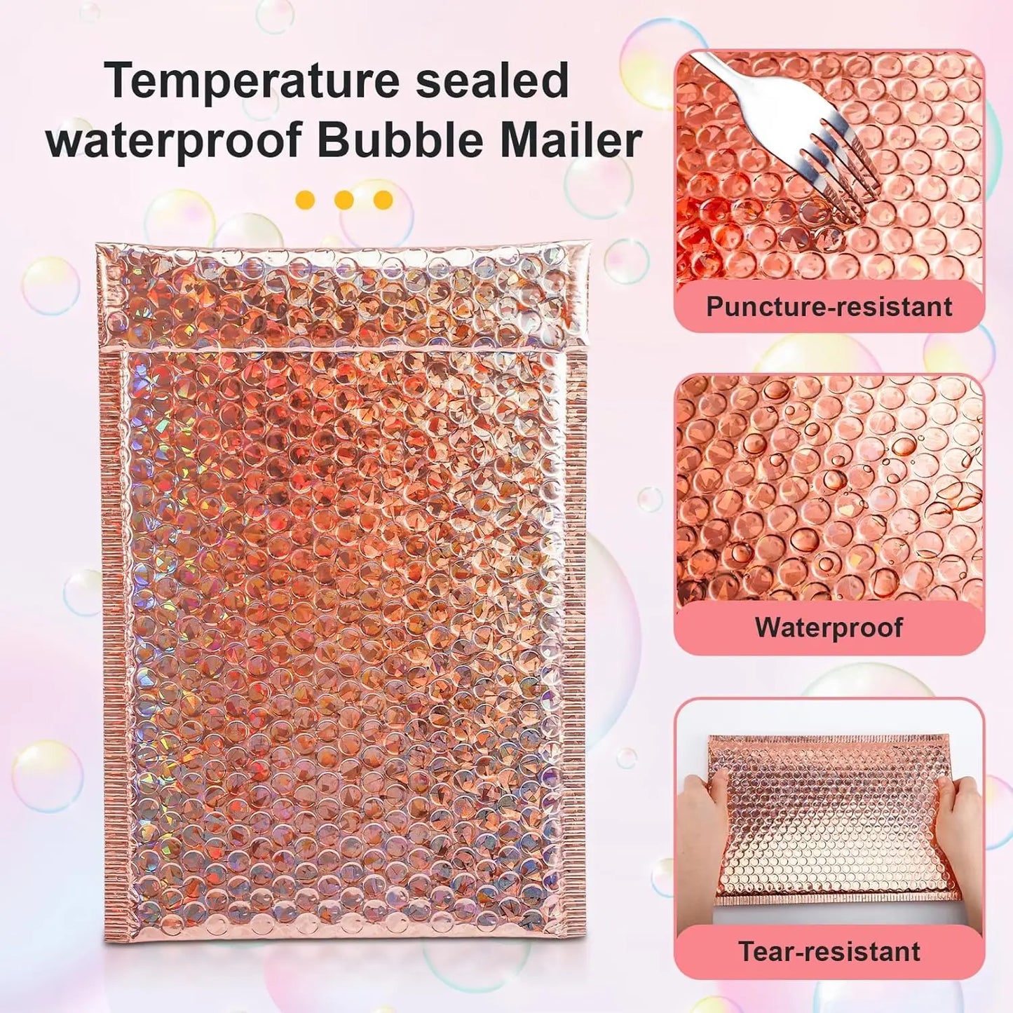 30Pcs Holographic Bubble Mailer Mailing Envelope Thicken Protection Waterproof Padded Bubble Envelopes Pack Bag for Shipping