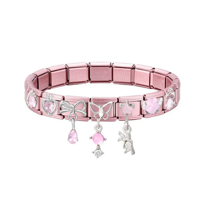 Pink Color Y2K Butterfly Star Bow Rabbit Heart Pendant Italian Charm Links Fit 9mm Stainless Steel Bracelet DIY Making Gifts