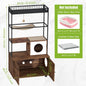 Garvee Cat Litter Box Cabinet with Cat Tree, Large Wooden Cat Furniture with Storage Compartment, Cave, Hammock & Play Ball, Corner Cat Bed for Safe & Cozy Resting