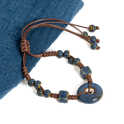 Handmade Glazed Ceramic Peace Buckle Bracelet Adjustable Vintage Boho Jewelry – S02-013