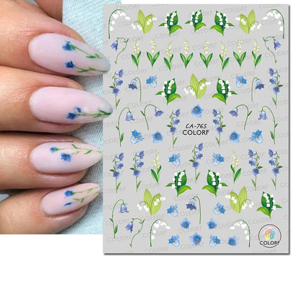 3d Nail Art Decals Watercolor Florals Purple Green Pink Flowers Leafs Fruit Adhesive Sliders Nail Stickers For Manicure