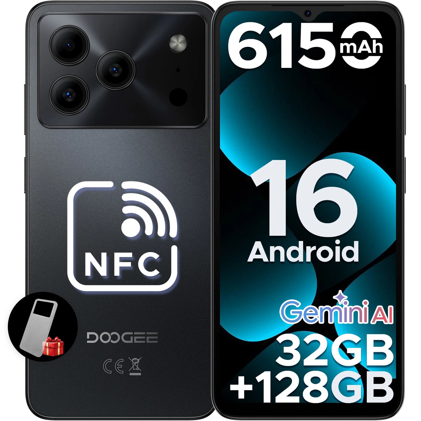 DOOGEE Note56 Pro Android 16 Gemini AI "battery 6150 mAh 32 Go RAM (4 + 28) 128 Go ROM Support Widevine L1