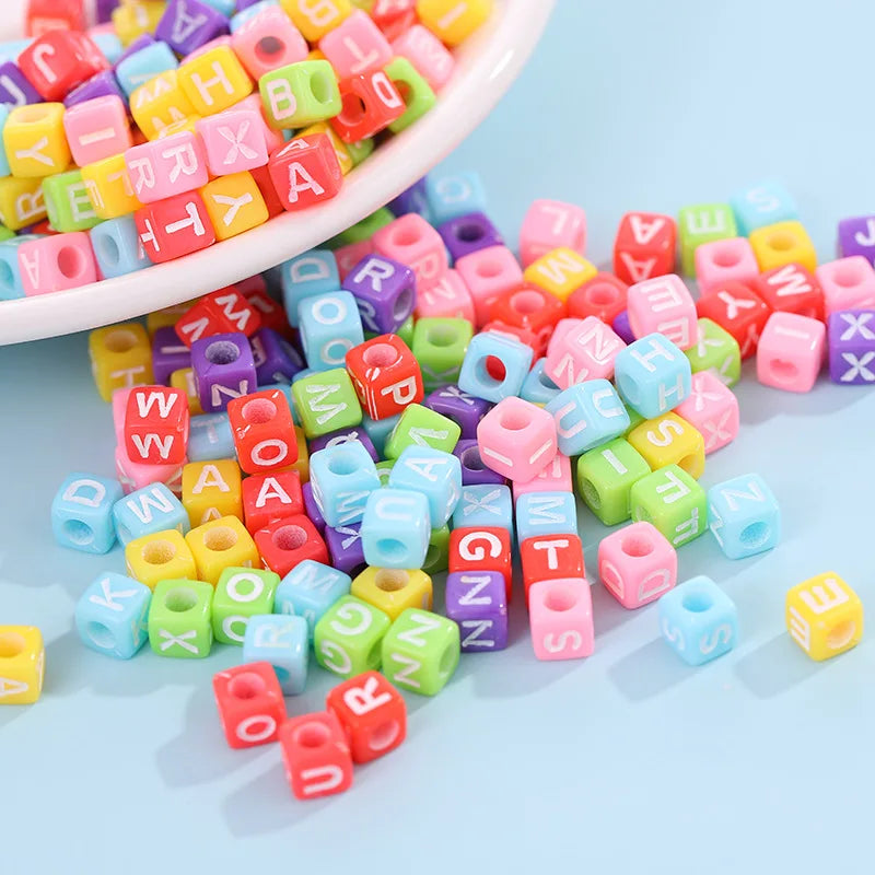 Hot! 100Pcs/Lot 6mm Mixed Many Kinds Acrylic Cube Square Number&Alphabet Letter Beads for Bracelet Necklace Jewelry Making DIY