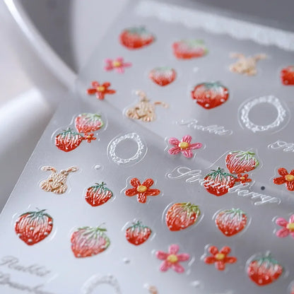 5D Pudding Jelly Dessert Fruit Cherry Pink Claw Print Bowknot Tie knot Love Heart Stars Nail Art Sticker Adhesive Manicure Decal