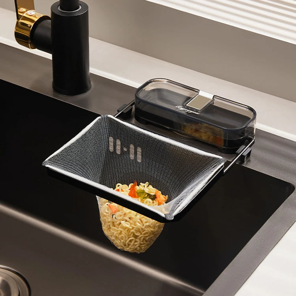 Kitchen Sink Filter Rack With 50pcs Net Filter Bag Foldable Multi-Purpose Drainage Basket Leftovers Soup Food Drainer Shelf