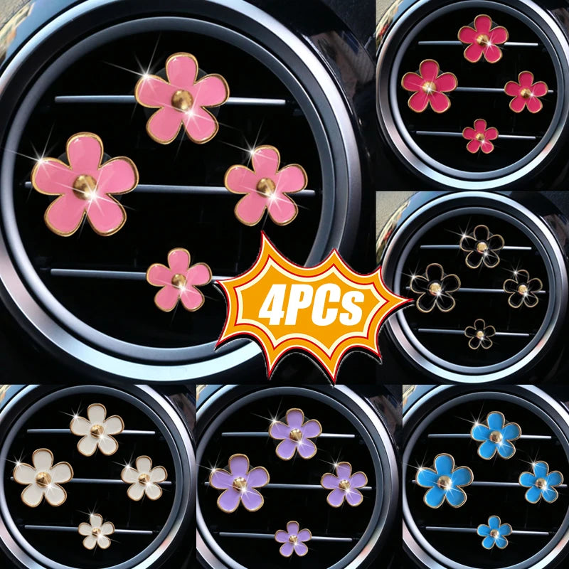 4PCs Flower Car Outlet Vent Perfume Clips Air Freshener Diffuser Conditioning Aromatherapy Perfume Clip Car Interior Decoration