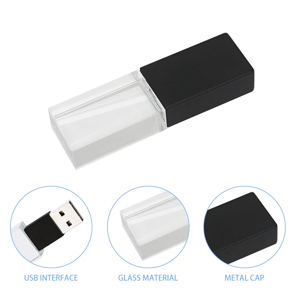 JASTER Crystal Wedding Gifts USB Flash Drives 128GB 3D Laser Engraving Custom Logo Pen Drive 64GB Photography Gift Memory Stick
