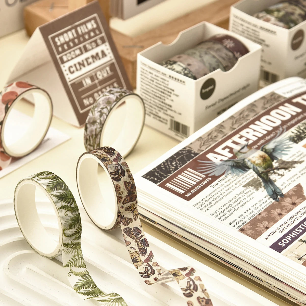 5 Rolls/Box Forest Plant Print Washi Tape Handmade Diy Diary Photo Album Decoration Masking Tape Set