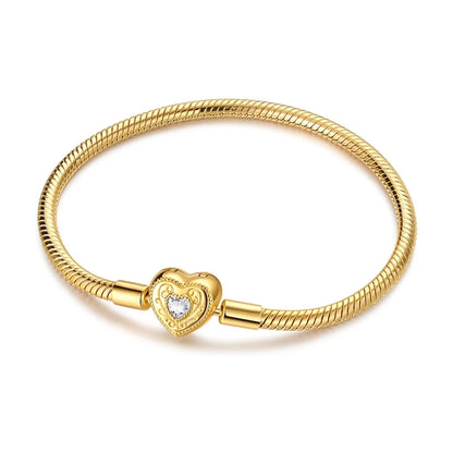 Original Bracelet 925 Sterling Silver Charm Bracelet 17-20CM Golden Heart Love Key Clover Bracelet Bangle Women Jewelry Gift