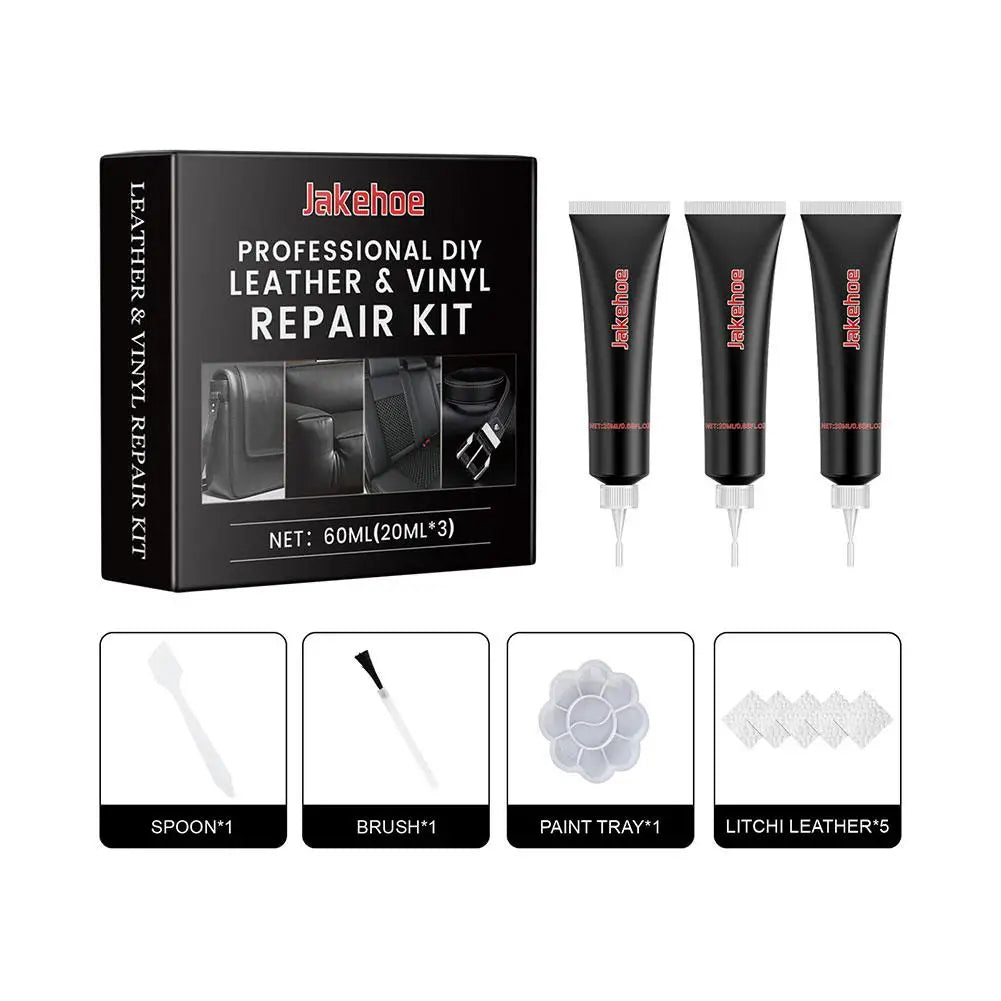 60ml Car Care Kit Liquid Leather Skin Refurbish Repair Tool Auto Seat Sofa Coats Holes Scratch Cracks Restoration Black