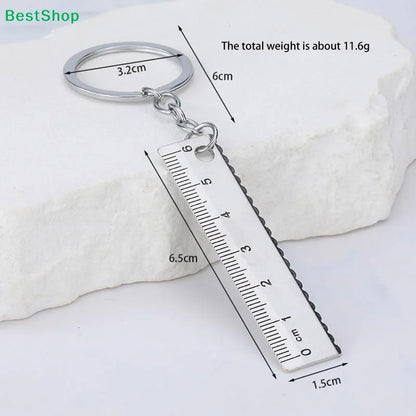 ♥Mini Stainless Steel Ruler Keychain | 1-5cm Portable Measuring Tool Key Rings (Anti-loss Measuring Ruler)