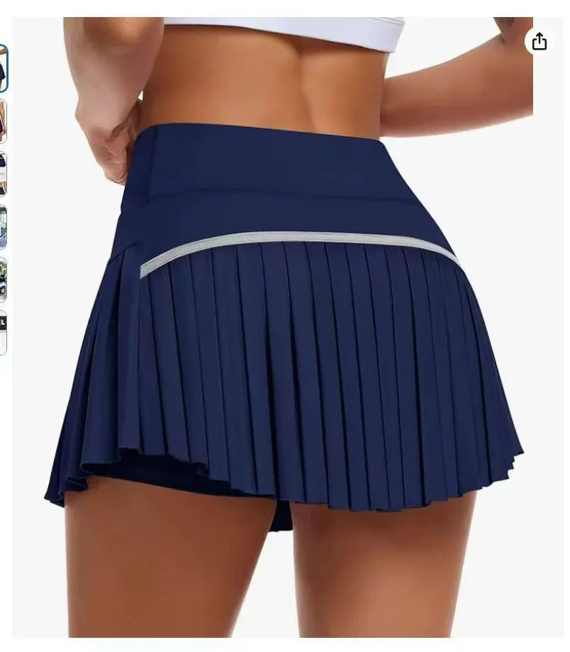 Fashion New Summer Sports Shorts Women Pleated Mini Skirt Anti Glare Short Skirt Running Outdoor Fitness Breathable Tennis Skirt