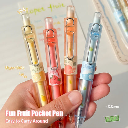 4 Pcs Fun Fruit Scented Pocket Pens 0.5mm Colorful Quick-Drying Gel Pen Fashion Simple Transparent Journaling Drawing Pen