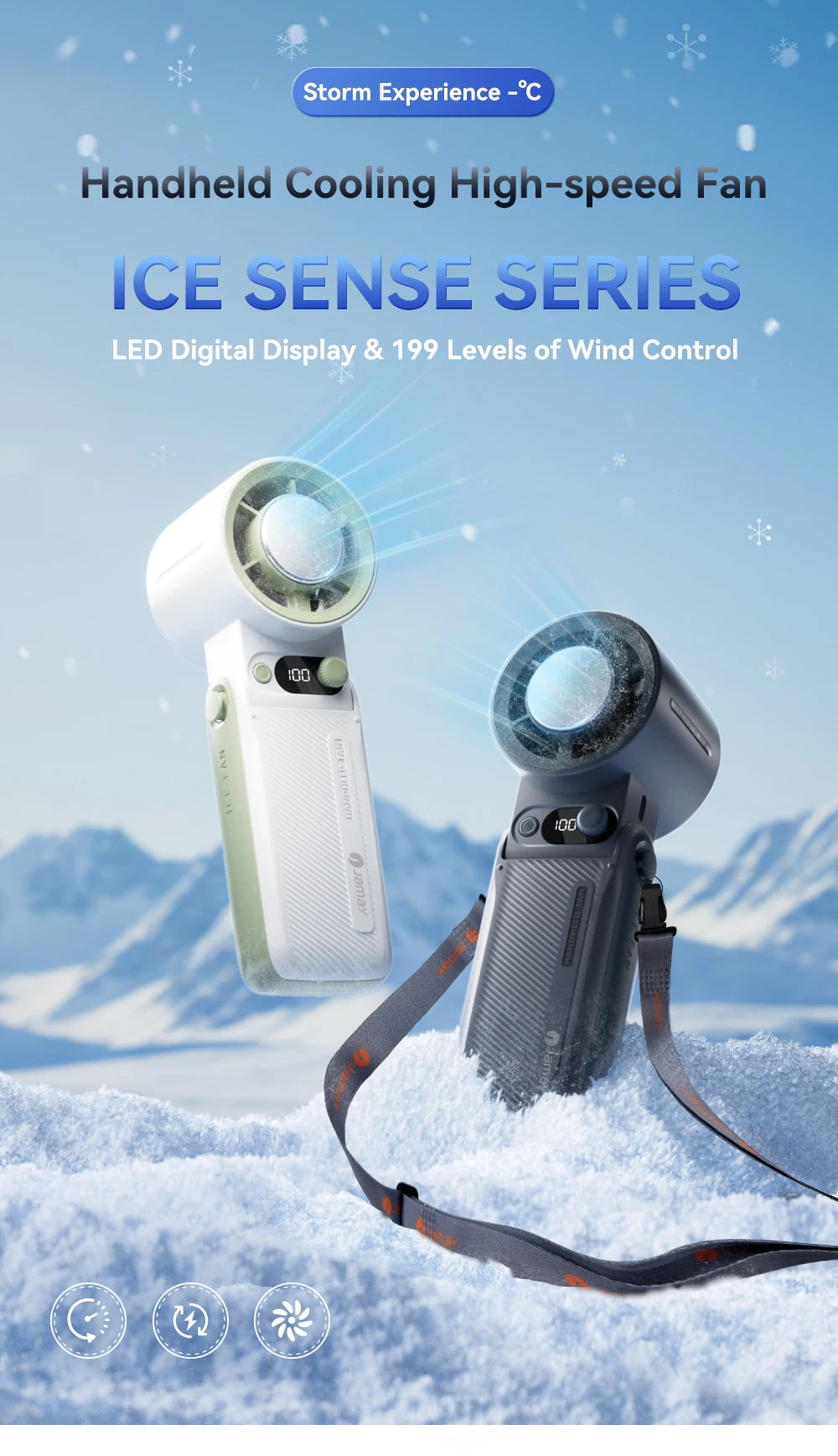 Portable Handheld Fan Strong Wind 199 Gear Wind Speed LED Digital Display Adjustable Outdoor 3-in-1 Handheld Fan 8000mAh F5PRO