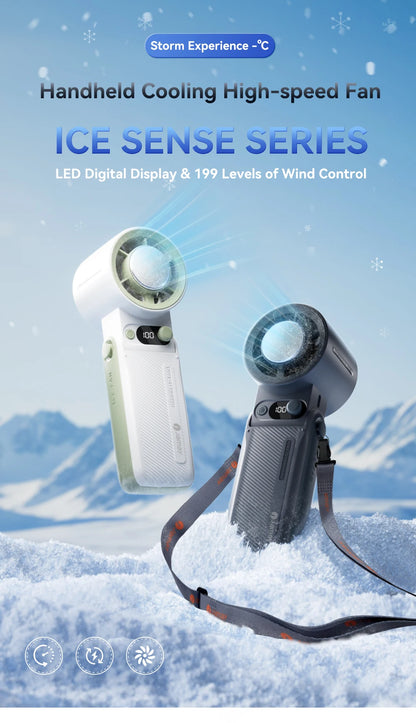 Portable Handheld Fan Strong Wind 199 Gear Wind Speed LED Digital Display Adjustable Outdoor 3-in-1 Handheld Fan 8000mAh F5PRO