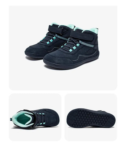 HOBIBEAR Kids Mid-Barefoot Shoes Big/Kid Wide Toe Box Zero Drop Artificial Leather Hook-Loop Outdoor Boots