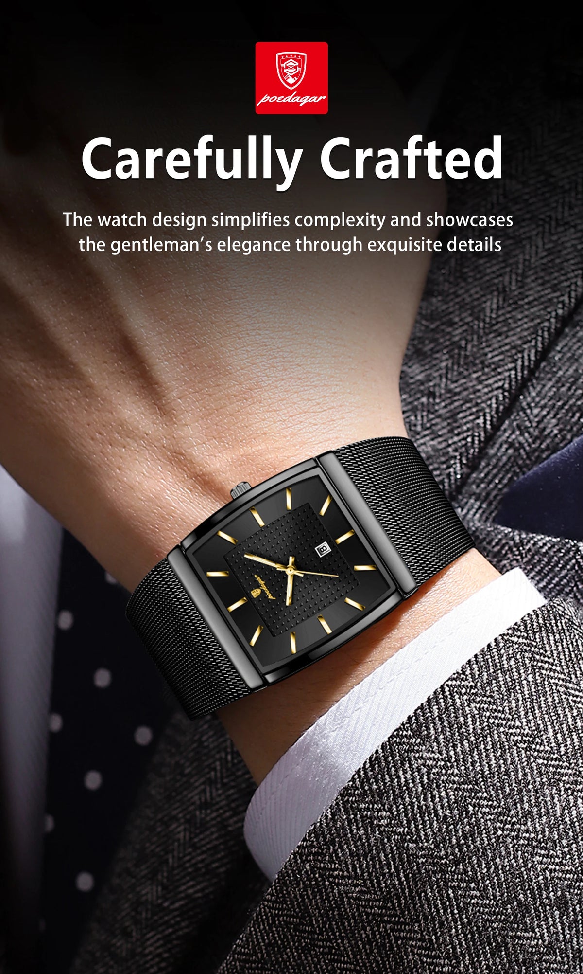POEDAGAR Top Luxury Men Wristwatch Waterproof Luminous Stainless Steel Mesh Date Man Watch Fashion Business Quartz Men's Watches