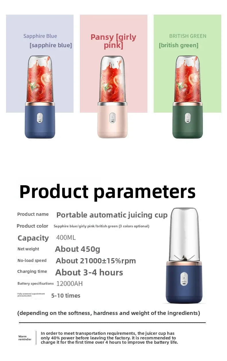Portable Fruit Juicer Blenders Outdoor Personal Electric Mini Bottle Home USB Charge 6 Blades Double Cup Juicer Machine