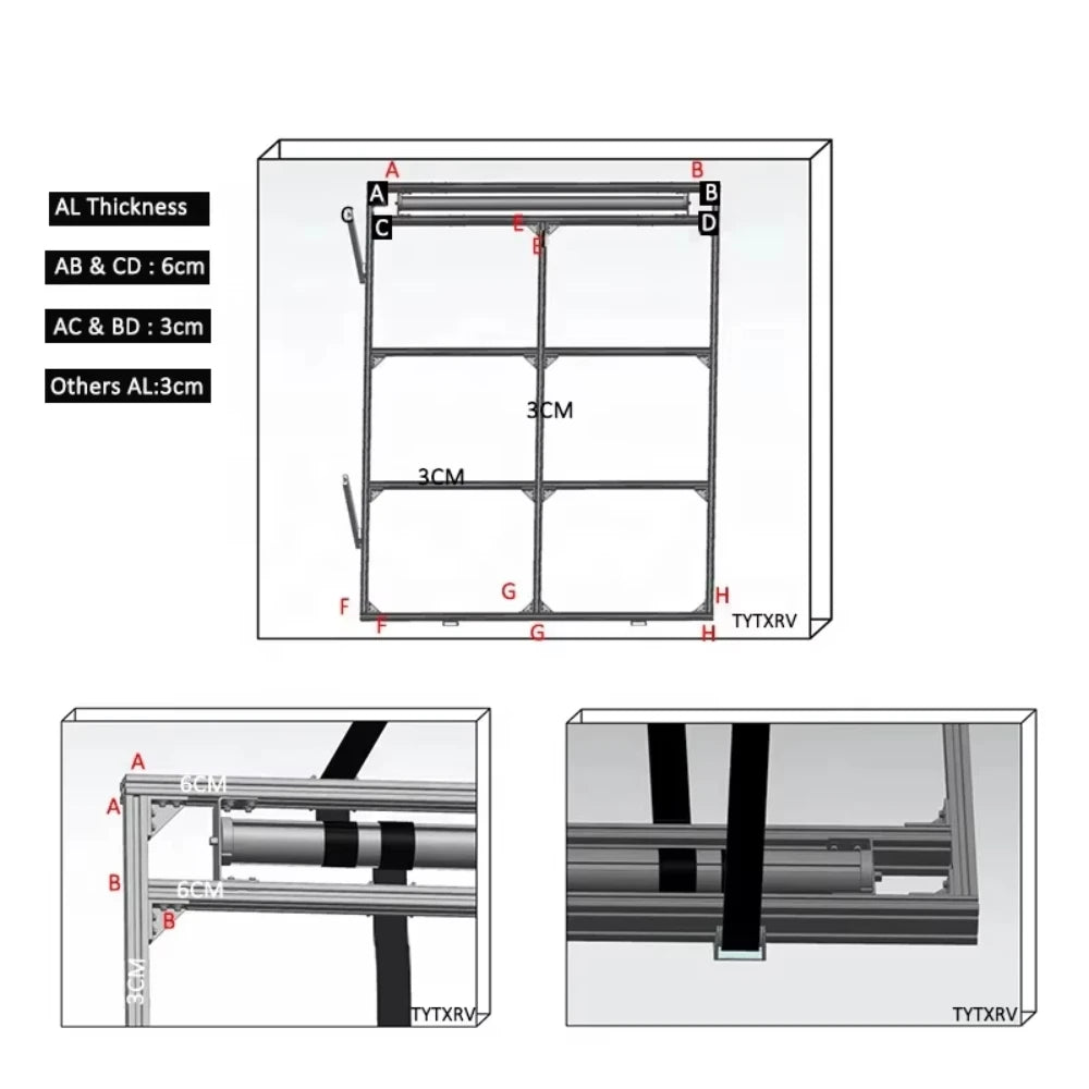 Caravan 12V/24V/220V Adjustable Bed Lift System Aluminum, RV Campervan Bed Lift, Motorhome Accessories, Customisable Dimensions