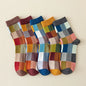 5 Pairs Combed Cotton Men's Socks Outdoor Party Compression Socks Fashion Colorful Square And Stripe Happy Dress Socks Men