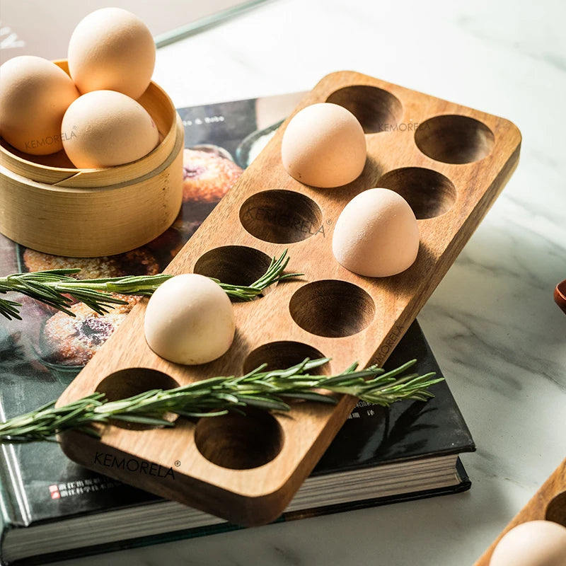 Japanese Style Wooden Double Row Egg Storage Box Home Organizer Rack Eggs Refrigerator Holder Kitchen Fresh Keeping Accessories