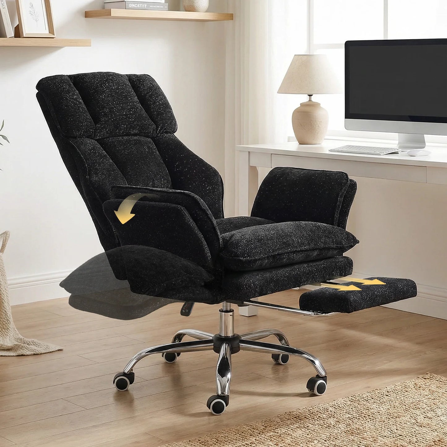 Pet Friendly Ergonomic Office Chair with Armrests, Cat Side Seat 360° Swivel Reclining Desk Chair for Cat Owners Furry Companion Work Chair with Footrest