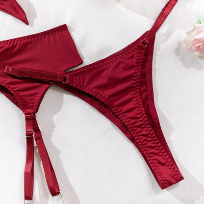 sexy lingerie set Bow bra Black Temptation Bra Set Belt Hollowed Out Gathering Four Piece underwear women Set Erotic Sleepwear