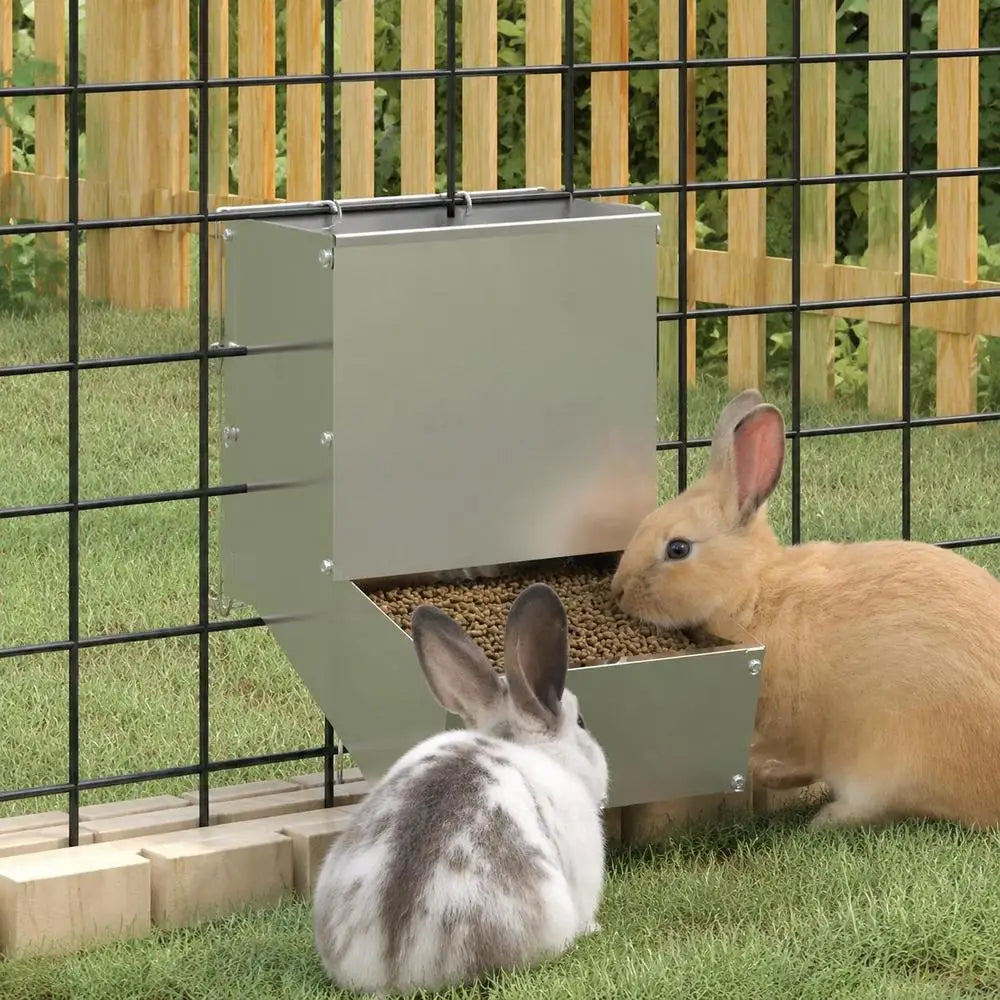 Rabbit Feeder, Galvanized Steel Hanging Hay Rack For Hutch And Cage, Easy Filling And Feeding, Silver, 17.5x26x28.5 Cm