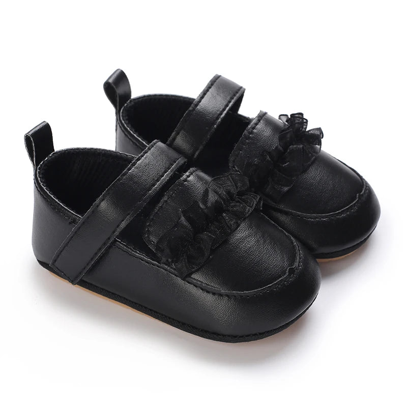 2025Black Fashion Newborn Party Princess Shoes  Boys And Girls' First Step Walking Shoes Rubber Soled Anti Slip Baby Shoes 0-18M