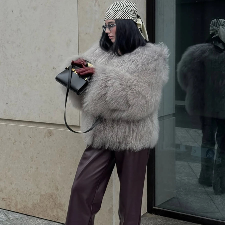 Collarless Tibetan Lamb Fur Coat Genuine Sheep Wool Jacket Natural Sheepskin Coat Luxury New Arrivals Women's Clothing