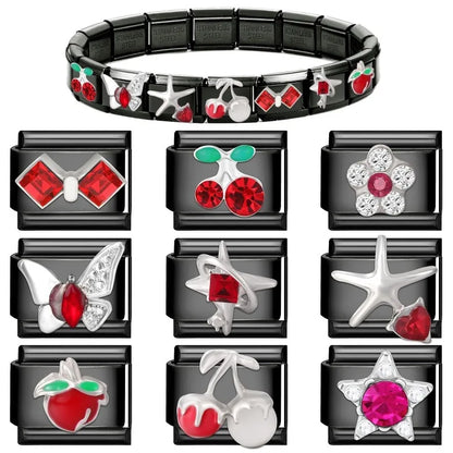 2025 New Original Black Red Stars Love Heart Bows Flower Italian Charm Link Fit 9mm Stainless Steel Jewelry DIY Making Bracelets